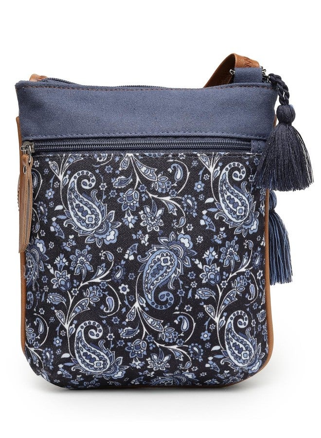 Anekaant Lush Navy & Tan Paisely Printed Polycotton Sling Bag - Image 4